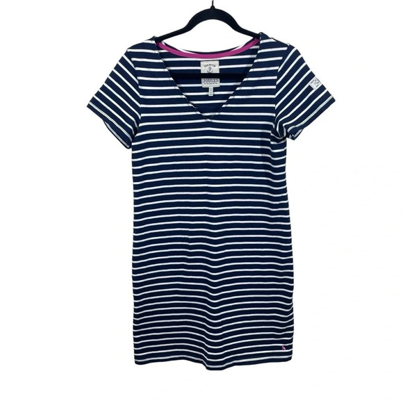 Joules Riviera V-Neck Jersey Dress 6 Navy/Cream Nautical Preppy vacation casual - Picture 2 of 10